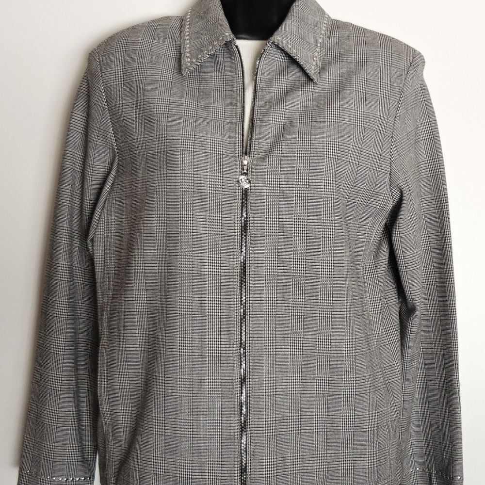 St. John’s Bay Women’s Black White Plaid Sport Jacket Blazer Coat Size